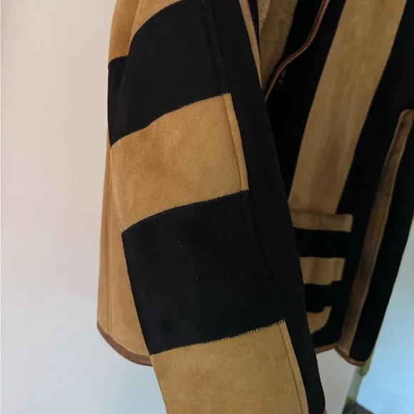 CawleyStriped Shearling Avis Jacket in Black & Tan
